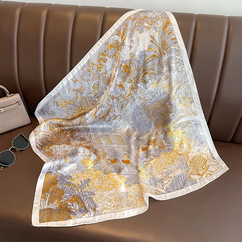 foulard carré en soie pour femmes, foulard de luxe imprimé floral, bandeau en satin doux, sac à mains, ruban, hijab, bandeau, nouvelle collection