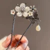 pinces à cheveux en forme de u, motifs de fleurs et de papillons en strass, épingles à cheveux en alliage faites à la main, accessoires pour cheveux hanfu pour femmes et filles, couvre chef