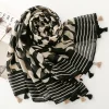 luxe femmes feuille écharpe été plage châle coton lin sentiment gland pashmina musulman hijab wrap dame viscose écharpe