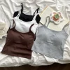 camisole slim sans manches à bretelles spaghetti pour femmes, couleur unie, avec coussinet de poitrine, vêtements d'été en coton, hauts courts d'extérieur, gilets