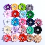 Mini fleur en Satin multicouche de 4CM, 120 pièces, avec bouton acrylique, ruban en soie, fleur pour couleur au choix