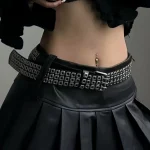 Ceinture pour femmes, perles carrées à la mode, clous en saule, trois yeux d&rsquo;échappement, Punk Street Cool, ceintures personnalisées pour hommes et femmes