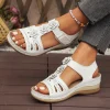 Sandales d&rsquo;été femmes 2025 nouvelle fleur plate-forme compensée chaussures orthopédiques rétro décontracté confort Peeping orteils