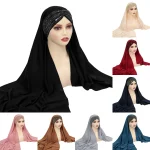 Nouveau femmes musulmanes Khimar paillettes Hijab croix front écharpe bandeau vêtements islamiques foulard Amira bandeau Turbante Mujer