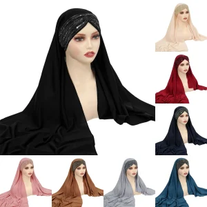 Nouveau femmes musulmanes Khimar paillettes Hijab croix front écharpe bandeau vêtements islamiques foulard Amira bandeau Turbante Mujer