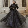 robe de soirée de mariage trapèze arabe de dubaï pour femmes musulmanes, col haut, manches longues, paillettes, robe de bal formelle, personnalisée, 2025