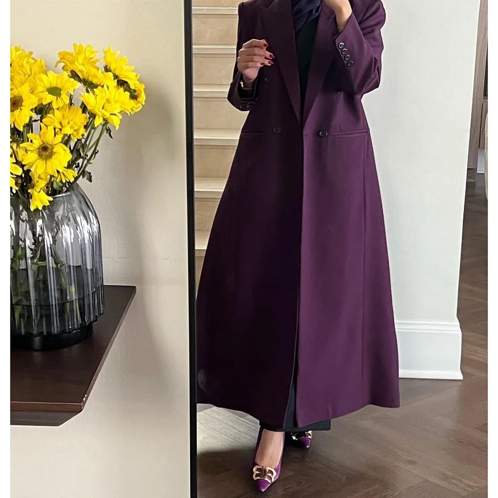 Blazer long violet à double boutonnage pour femmes, olympiques Abayas, revers Patricia, tailleur, document, veste de luxe, vêtements d’affaires féminins, 1 pièce Blazer long violet à double boutonnage pour femmes, olympiques Abayas, revers Patricia, tailleur, document, veste de luxe, vêtements d’affaires féminins, 1 pièce