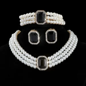 Ensemble de bijoux en perles d&rsquo;imitation de pierres précieuses, ensemble de boucles d&rsquo;oreilles et de bracelets en perles blanches, perles multicouches assorties, ensembles de bijoux de mariée