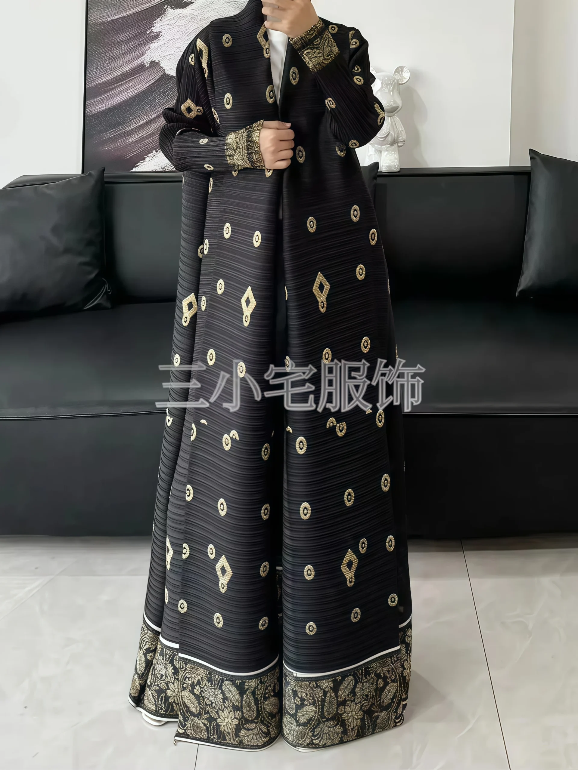 ata yake robe plissée à manches longues pour femme, manteau cardigan, col pliable, imprimé abaya, design original, mode, hiver, nouveau, 2024