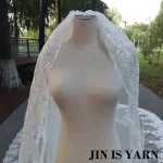 Voile de mariage long bord en dentelle avec peigne, appliques de paillettes luxueuses, cathédrale, 1 couche, 5m, blanc, ivoire, patients, photo réelle