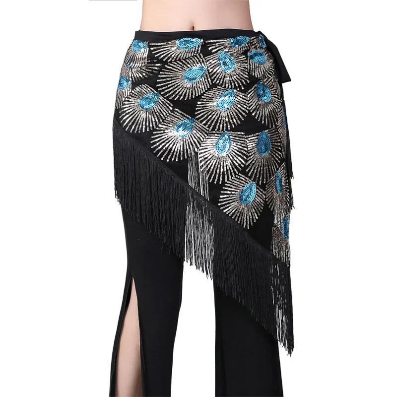 Écharpe de hanche de danse du ventre à pampilles à paillettes pour femmes, carnaval indien, performance sur scène rave, taille brodée, jocostume, jupe ronde, ceinture