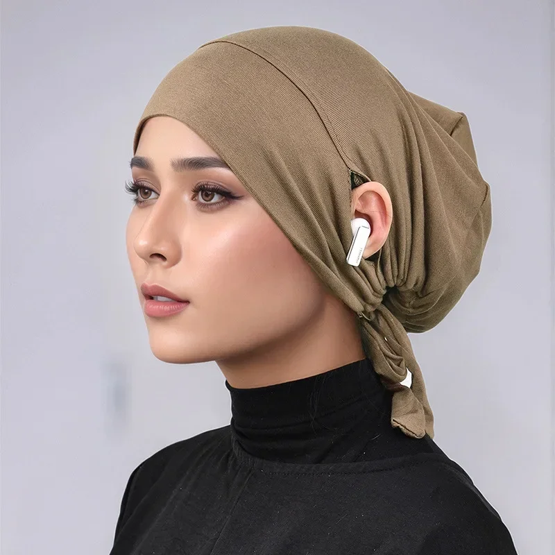bonnet sous cou modal avec trou d'oreille hijab écharpe intérieure musulmane bandanas sous écharpe turban bonnets bonnet bandage tête enveloppement turbante mujer