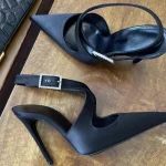 Sandales noires élégantes à talons hauts pour femmes, chaussures à enfiler avec boucle et talon fin, nouveau Style français, printemps été