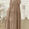 ZANZEA-Robe Maxi Décontractée à Col Rond pour Femme, Hijab Islamique à Plusieurs Niveaux, Manches sulf, Éducatif, Mode Musulmane, Automne