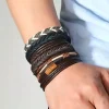20 pièces bracelets en cuir tressé pour hommes femmes envelopper perles de bois manchette bracelet cordons de chanvre ethnique tribal fait à la main wrap bracelet