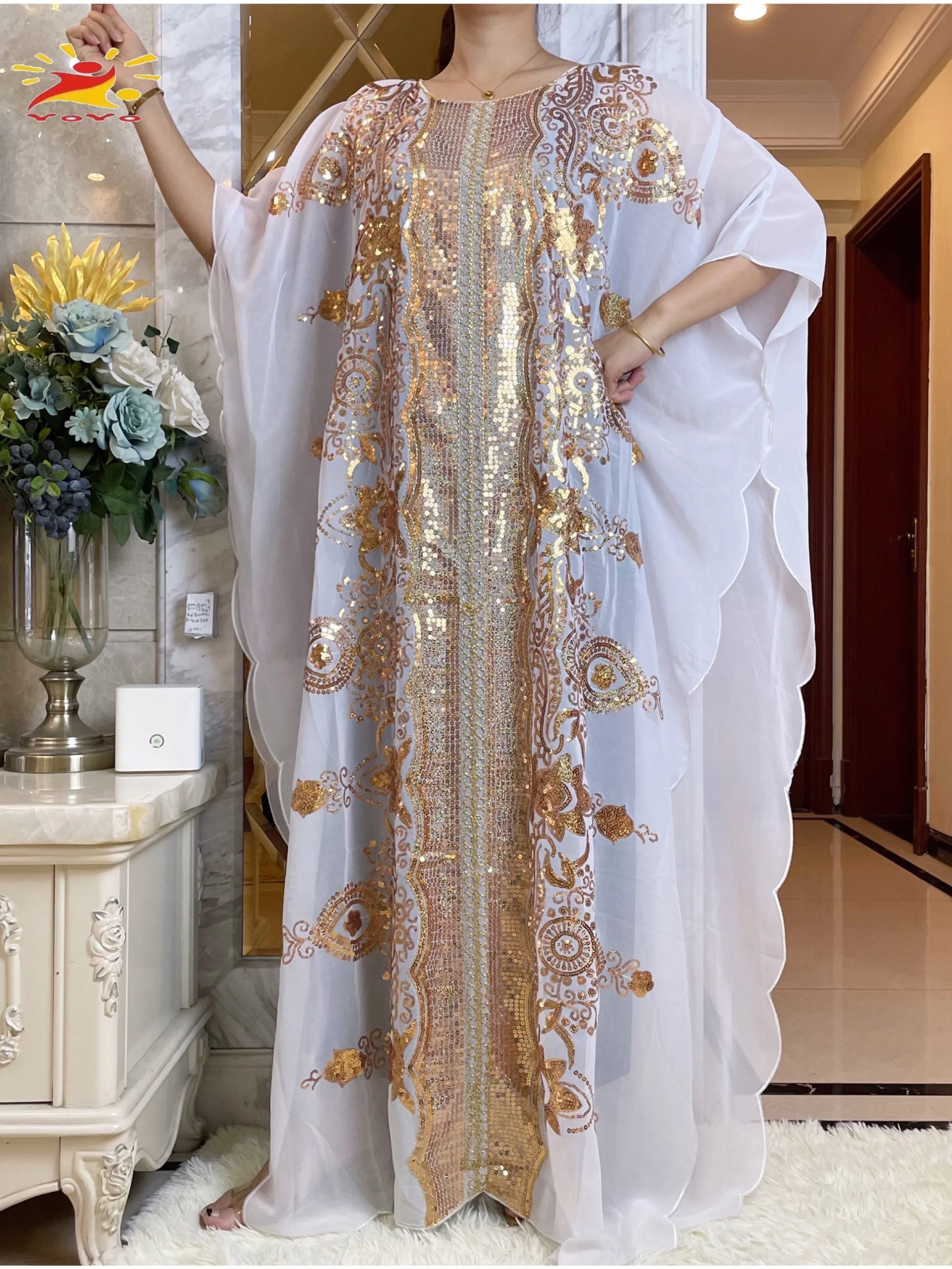 Abaya-Robe africaine en mousseline de soie, grande taille, style ethnique traditionnel, paillettes, printemps, 2023