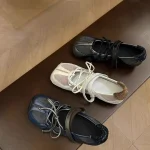 Ballerines pour femmes mode style de ballet coréen à lacets chaussures décontractées rétro baskets de ballet légères et confortables