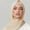 2 pièces/ensemble hijab en mousseline de soie avec sous capuchon couleur unie musulman hijab châle élastique intérieur islam turban mode bandeau bonnet 2 pièces