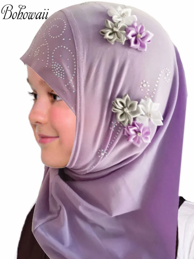 BOHOWAII enfants filles musulman instantané Hijab prêt à porter châles islamiques Turban avec fleurs écharpes Jersey bandeau (2-7 ans) BOHOWAII enfants filles musulman instantané Hijab prêt à porter châles islamiques Turban avec fleurs écharpes Jersey bandeau (2-7 ans)