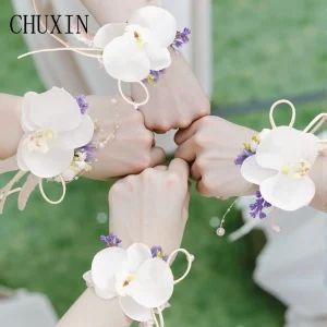 Accessoires pour cérémonie, paquet de 2, 1 boutonnière pour hommes pour fleurs de bal, 1 décoration de Corsage de poignet de demoiselle d&rsquo;honneur de mariée