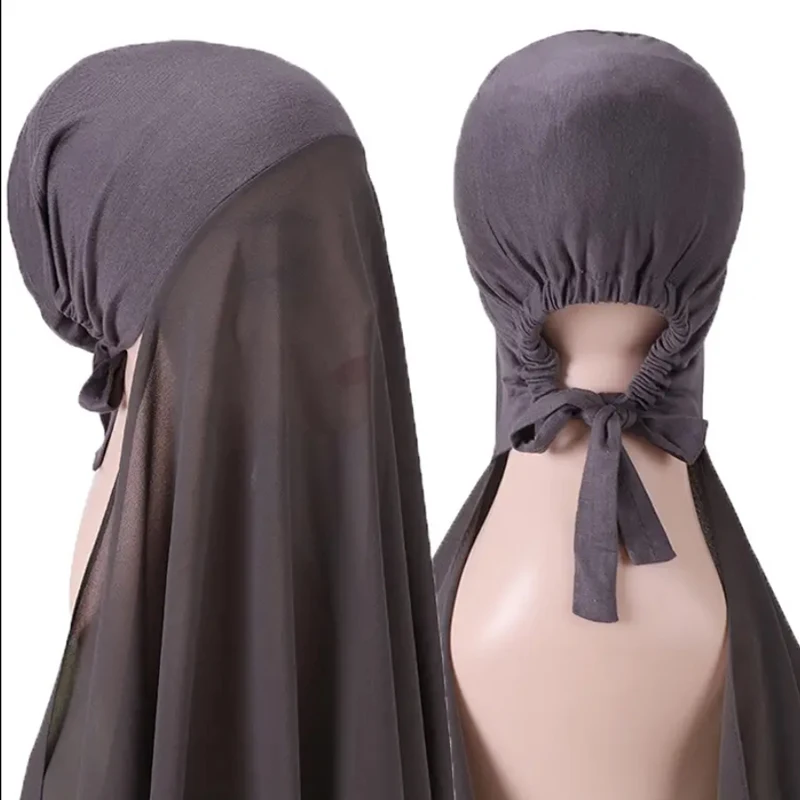 musulman instantané hijab femmes bonnet avec mousseline de soie châle tête écharpe casquette bandeau intérieur stretch hijab couverture bandeau turbante