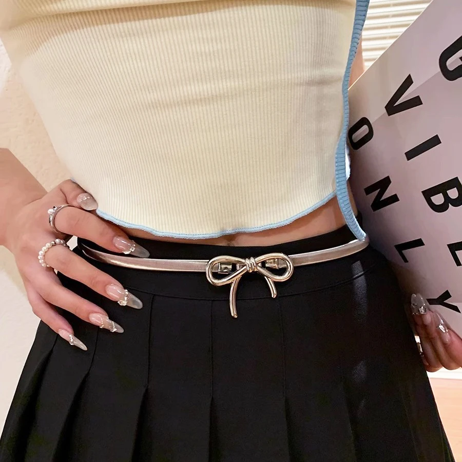 Ceinture à nœud papillon en métal Y2K pour femme, force élastique, réglable, douce, vintage, jupe, pantalon, accessoires, fille, taille en métal, JOK