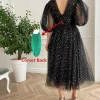 robe de bal en tulle étoilé scintillant pour femmes, ligne a, manches bouffantes, avec fente, robes de soirée formelles, robes de cocktail