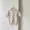 combinaison à capuche pour bébé fille, vêtements pour tout petits, barboteuse en tricot à manches longues, pull imprimé floral pour nouveau né, nouvelle collection automne 2025
