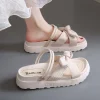 Sandales décontractées 2 en 1 à semelles épaisses, pantoufles élégantes à bout ouvert avec nœud papillon, chaussures d&rsquo;été pour femmes, pantoufles de plage pour dames