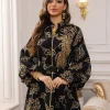 abaya musulman noir élégant, broderie florale noire, vêtements islamiques polyvalents et modeste avec style culturel arabe pour décontracté de dubaï