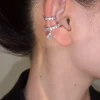 boucles d'oreilles à clip en perles de zircone pour femmes, couleur argent, manchette d'oreille géométrique sans piercing, bijoux cadeaux pour filles