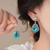 drejew diamant incrusté bleu goutte d'eau ensemble de bijoux pour les femmes léger luxe haut de gamme tempérament boucles d'oreilles de mariage collier ensembles