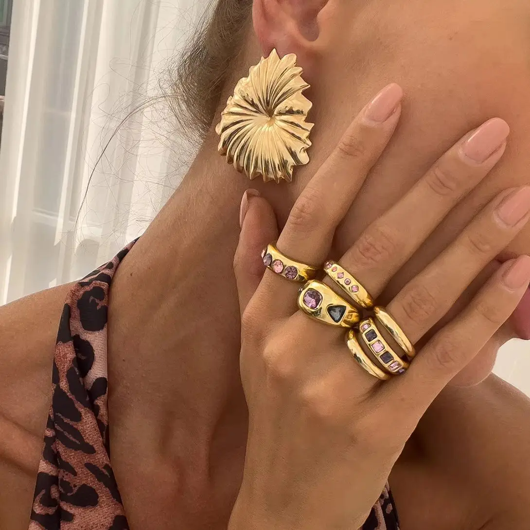 salircon 6 pièces/ensemble incrusté de zircon violet ensemble de bagues d'ouverture réglable femmes bague de couleur or lisse pour femme bijoux quotidiens cadeau