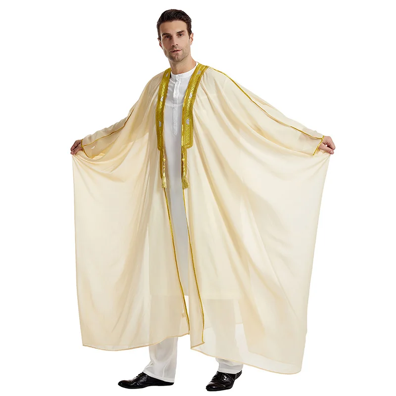 robe musulmane pour hommes, kimono adt abaya, manches longues, brodée, en mousseline de soie, kaftan décontracté, thobe de dubaï