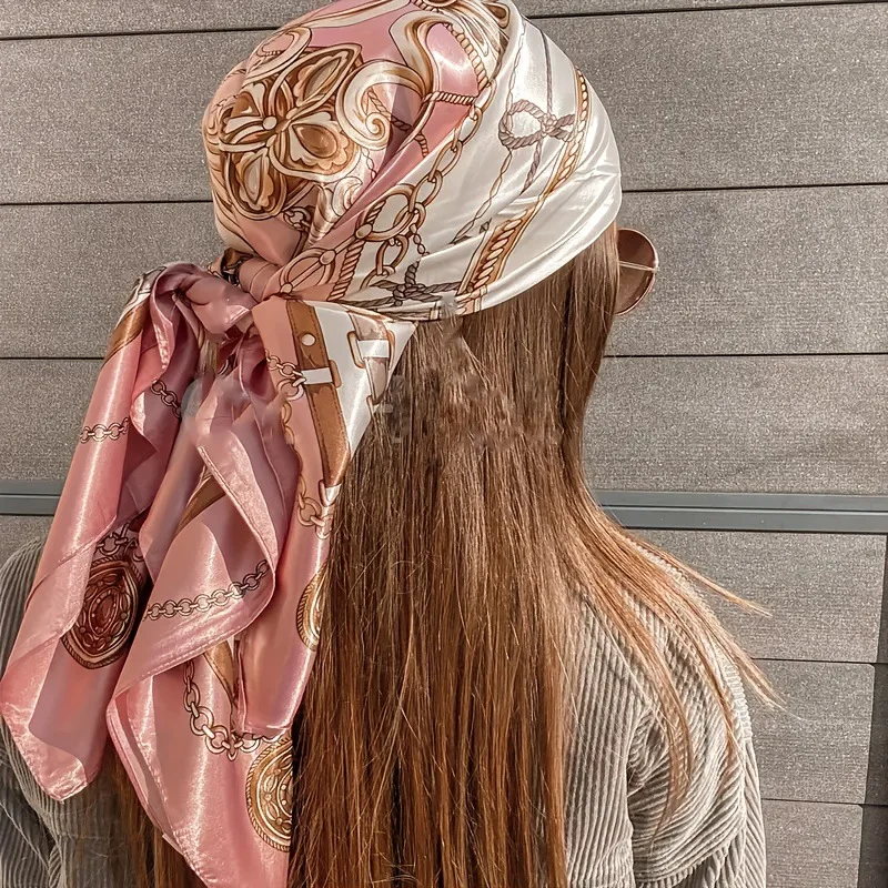 foulard carré en satin pour femmes musulmanes, hijab élégant, imprimé 2025, foulard en soie, châle, bandeau, poignée, accessoires pour cheveux, bandana