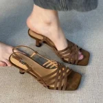 Sandales à talons pour femmes, chaussures élégantes à bout carré, pantoufles d&rsquo;été de styliste, escarpins De fête, nouvelle collection 2025