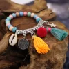 bracelets bohème faits à la main pour femmes, bijoux en alliage de perles de bois colorées, tuyau, pompon, pendentif étoile, bracelet à breloques