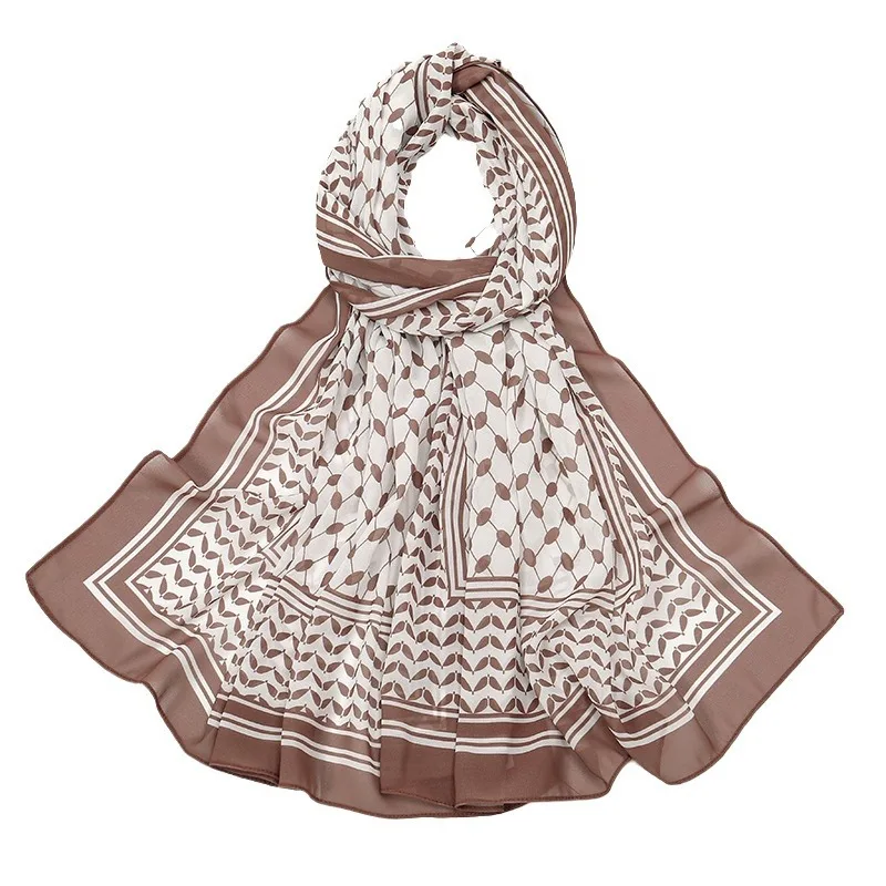 longue Écharpe en mousseline de soie pour femme, hijab vintage, imprimé, motif géométrique, tête ronde, légère, fine, douce, confortable, nouvelle collection