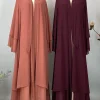abaya ouverte en mousseline de soie pour femme musulmane, kaftan islamique, caftan marocain, robe modeste, kimono de dubaï, ramadan kebaya