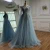 luxe saoudien arabe bleu perlé une ligne robe formelle avec manches cape serene hill 2025 la72968 personnalisé
