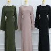 femmes musulmanes arabe dubaï abaya solide cordon longue robe modeste ramadan caftan robe femme musulmane islam vêtements kebaya
