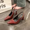 noir pointu sandalias de mujer peu profond confortable en cuir verni chaussures de mode femme français sexy talons hauts chaussures de créateur