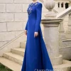 robe de soirée arabe, personnalisée, modeste, col rond, manches longues, perles, pierres, robe de soirée formelle