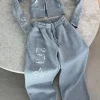 y2k 2 pièces ensembles femmes tenues harajuku lettre broderie sweat à capuche avec fermeture éclair pantalons de survêtement ample décontracté sport costume vêtements