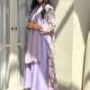abaya + hajib imprimé floral du moyen orient, 2 pièces pour femmes musulmanes, abayas ouvert sur le devant, caftans à manches longues, robes maxi islamiques jilbabs
