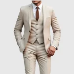 Nouveau Costume Beige hommes d&rsquo;affaires Tuxedos formel 3/2/1 pièces robe simple boutonnage marié marié bal de mariage fête