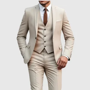 Nouveau Costume Beige hommes d&rsquo;affaires Tuxedos formel 3/2/1 pièces robe simple boutonnage marié marié bal de mariage fête