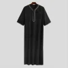 robe caftan pour hommes, couleur unie, manches mi longues, col en v, abaya, vêtements de prière, robe ihram pour l'été, usage quotidien
