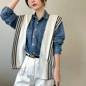 Chemisier Simple épaules faux col tricoté châle crème solaire Cape noir blanc rayure écharpe Style coréen Cape laine foulards femmes