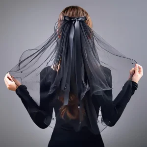 Voile de Tête Noir Vintage pour Patients de Mariage, Double Couche, en Gaze, Maille, Dentelle, pour Femmes, Bol, ix, Sauna, Accessoires Photo